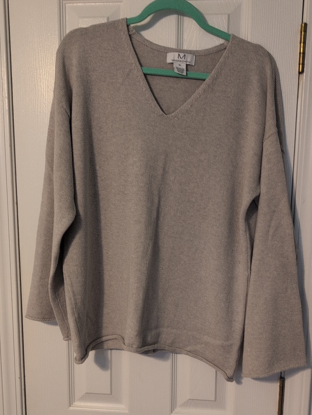 Magaschoni Light Gray V-Neck Women's Sweater - Size XL
